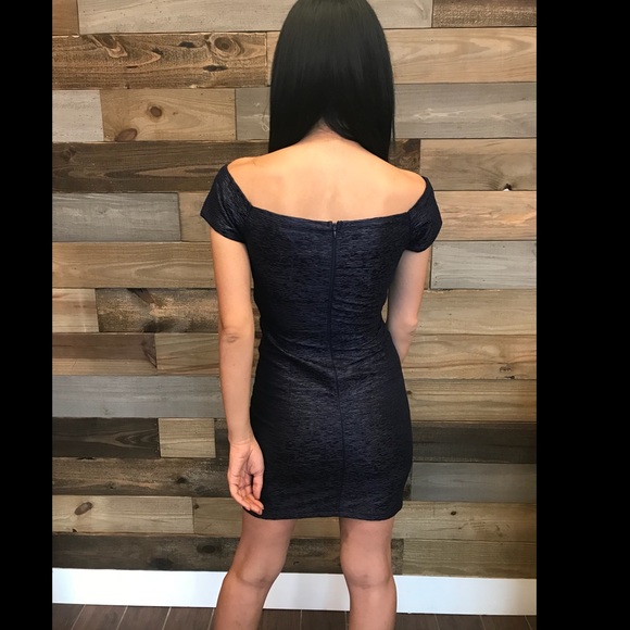 Off the Shoulder Navy Dress - Picture 2 of 2